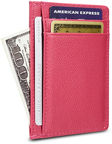 KALMORE womens Credit Holder Genuine Leather Slim Minimalist Card Case Wallet, Black With Id Window - color: Rose