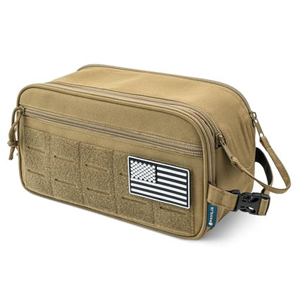 PAVILIA Tactical Toiletry Bag for Men, Water Resistant Molle Military, Tan - color: Tan, size: Large