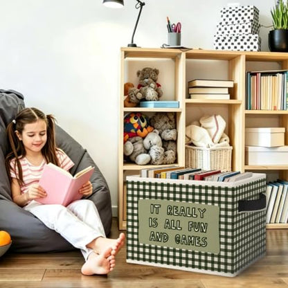 Green Gingham Kids Playroom Storage Bins Box Collapsible Basket - color: Color09