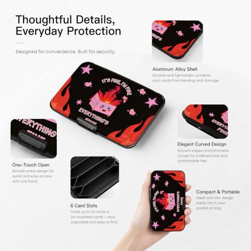 Credit Card Holder for Women Men Mini Aluminum Card Case Wallet Fire | ABS Business ID Case,Hard Case Large Capacity 6 Slots, Waterproof Durable ，Secure Closure Slim Small Credit Card Protector - color: Fire