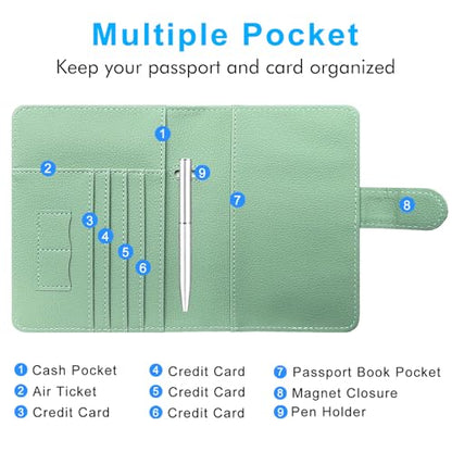 Passport Holder Cover, ACdream Protective Premium Leather RFID Blocking Wallet Travel Case for Passport/Credit Card/Air Ticket, - color: **Agave Green
