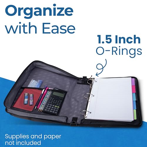 Case-it School Zipper Binder | 1.5" D-Ring | 325-Sheet | LT-207 Jet Black - color: Ff Black/White, size: 1 Pack