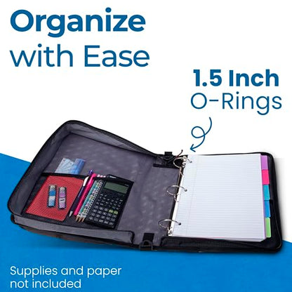 Case-it School Zipper Binder | 1.5" D-Ring | 325-Sheet | LT-207 Jet Black - color: Ff Black/White, size: 1 Pack