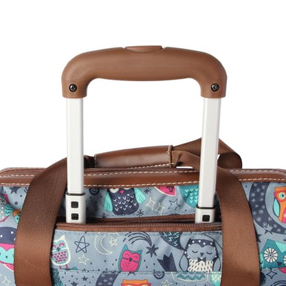 Lily Bloom Designer Under the Seat Tote Cabin Luggage Collection - 15 Inch Patterned Carry on Bag For Women - Lightweight Suitcase with 2 Rolling Wheels (Night Owl) - color: Night Owl