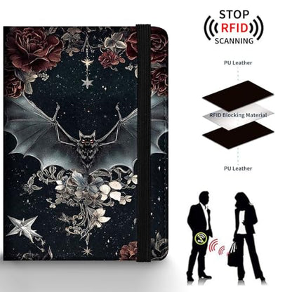 Passport Holder Wallet Cover Case,RFID Blocking Passport Cover,Large Capacity Travel Wallet with Multi Card Slots (Flower Bat) - color: Flower Bat