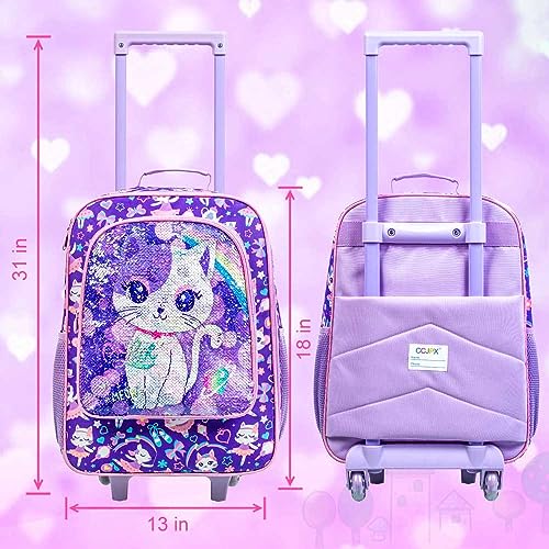 UFNDC Kids Luggage, Girls Suitcase Rolling with Wheels, Travel Carry on for Children Toddler Elementary - color: Cat Purple 2PCS