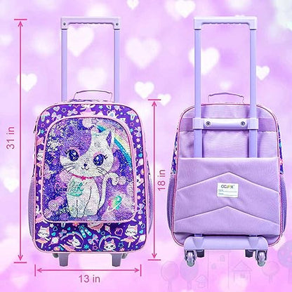 UFNDC Kids Luggage, Girls Suitcase Rolling with Wheels, Travel Carry on for Children Toddler Elementary - color: Cat Purple 2PCS