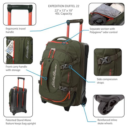 Eddie Bauer Expedition Rolling Duffel Bag with Wheels - Black, 22" - color: Black, size: 22" (Carry-On)
