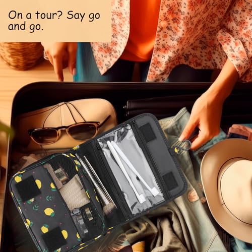 Hanging Toiletry Bag Travel Waterproof Makeup Organizer for Women Men - color: Black Lemon