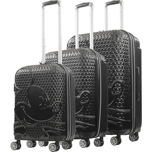 FUL Disney Mickey Mouse 3 Piece Rolling Luggage Set, Black - color: Mickey Mouse - Black, size: 22/26/30 Inch