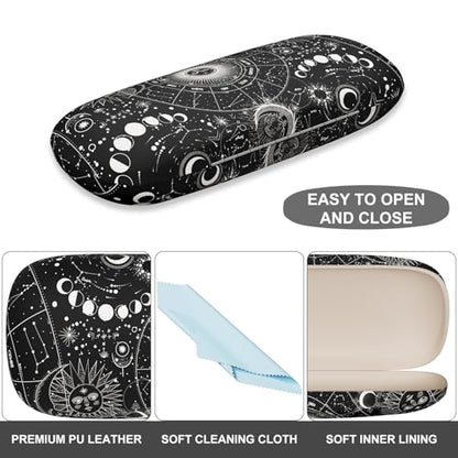 Eyeglasses Case, Portable Hard Shell Protective Case for Glasses, Eyeglass Holder Box for Women with Cleaning Cloth - color: Glass Case-sun Moon