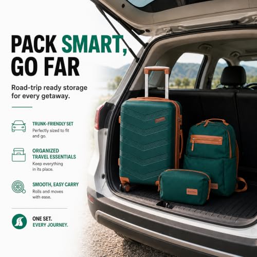 CONCEPTEN Expandable Carry on Luggage 3 Piece Suitcases with Spinner Wheels - color: Dark Green, size: 3 Piece