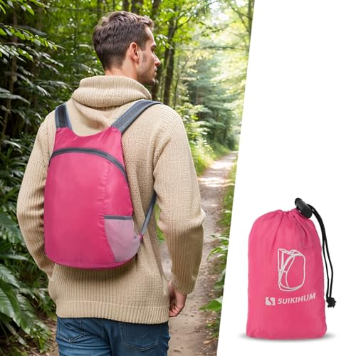 Ultra Lightweight Hiking-Daypack,Foldable Travel Packable Backpack | 20L Foldable Bag for Camping Cycling Outdoor,Day Pack for Men Women,rose Red - color: Rose Red