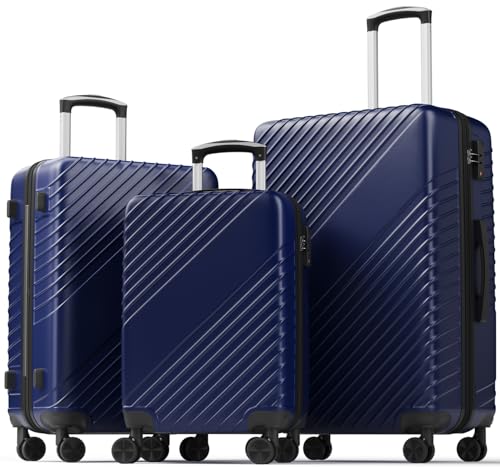 Luggage Sets 3 Piece, ABS Hardside Suitcase Set (20/24/28) with Spinner Wheels, TSA Security Lock, Airline-Approved Carry-On & Lightweight Large Checked Luggage for Business, Travel, Family Vacations - color: Blue, size: 3-Piece Set