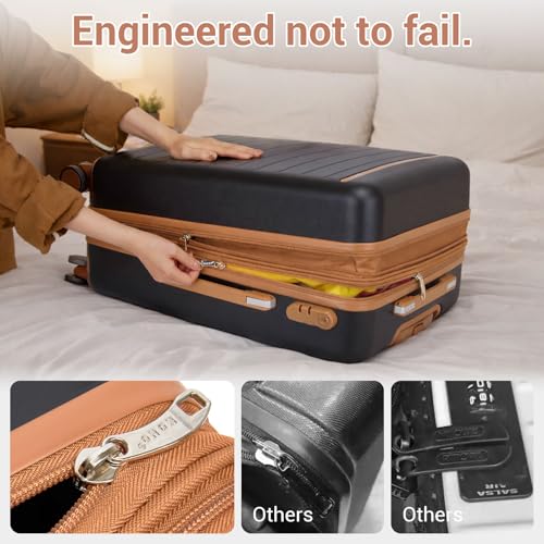 Kono Large Suitcase 28in Expandable ABS+PC 8pcs Silent Wheels Black/Brown - color: Black, size: Checked-Large 28-Inch