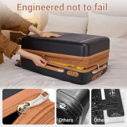 Kono Checked Suitcase 24in Expandable ABS+PC Side Handles luggage Black - color: Black, size: Checked-Medium 24-Inch