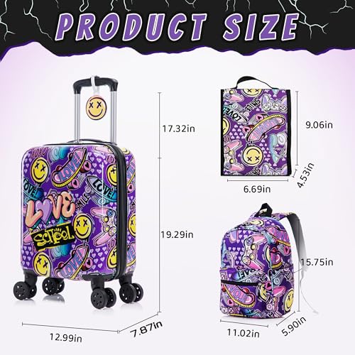 16’’ Kid’s Luggage Set with Spinner Wheels, Hardside with Suitcases,6 Piece - color: Emoji