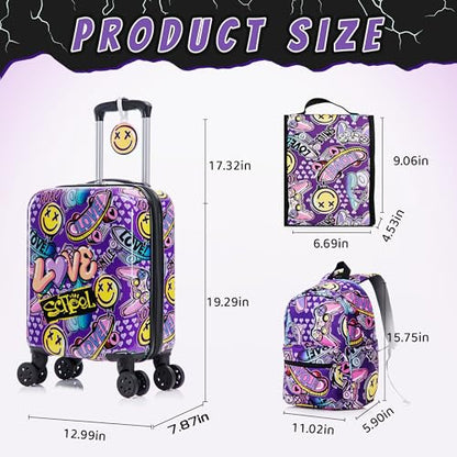 16’’ Kid’s Luggage Set with Spinner Wheels, Hardside with Suitcases,6 Piece - color: Emoji