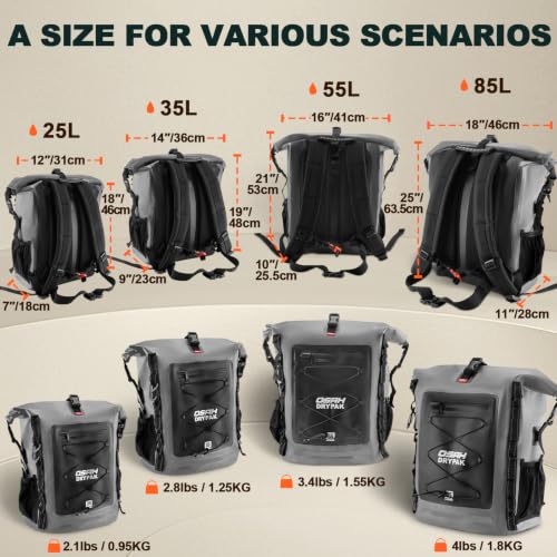 OSAH DRYPAK Waterproof Backpack Dry Bag 35L/55L/85L – Heavy Duty Roll-Top Hiking Backpack for Travel, Kayaking, Boating, Camping, Rafting and Fishing - color: Grey, size: 55L