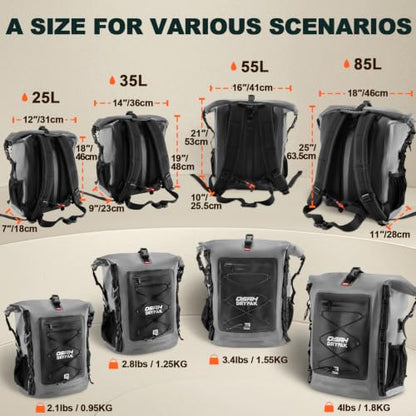 OSAH DRYPAK Waterproof Backpack Dry Bag 35L/55L/85L – Heavy Duty Roll-Top Hiking Backpack for Travel, Kayaking, Boating, Camping, Rafting and Fishing - color: Grey, size: 55L