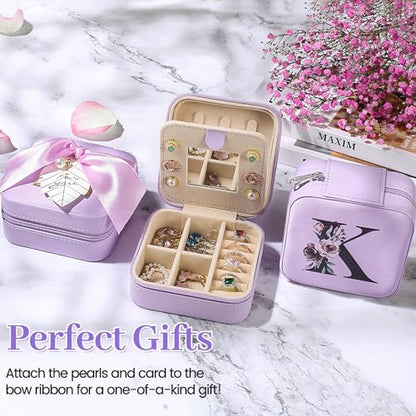 AYGXU Travel Jewelry Box for Women and Girls - Small Case With Initial A-Z - Teacher Gifts - color: purple, size: J