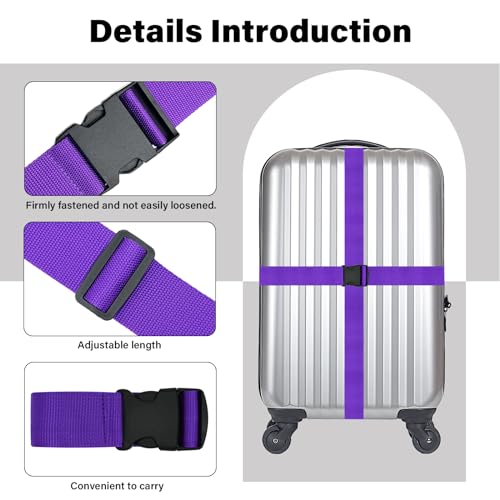 Luggage Straps for Suitcases Travel Belt Suitcase Strap, Heavy Duty with Quick-Release Buckle Suitcase Safe Belt with Name Card, Bright Color Adjustable Luggage Belts, TSA Approved, 4 Pack, Purple - color: 4 Pack_Purple