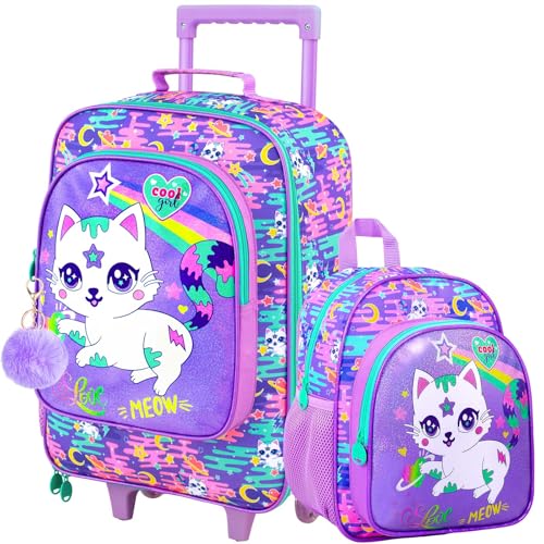 Kids Luggage for Girls 18", 2PCS Carry-on Suitcase Cat Set Purple - color: Cat Purple