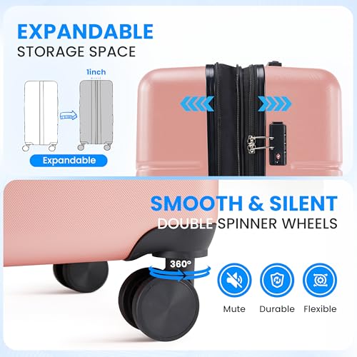 Simple Deluxe 20 Inch Hardside Carry On Luggage, Suitcase with Double Spinner Wheels & TSA Lock, Hard Shell Suitcase, Expandable Rolling Lightweight Luggage, Pink - color: Pink, size: 20 inch