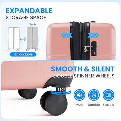Simple Deluxe 20 Inch Hardside Carry On Luggage, Suitcase with Double Spinner Wheels & TSA Lock, Hard Shell Suitcase, Expandable Rolling Lightweight Luggage, Pink - color: Pink, size: 20 inch