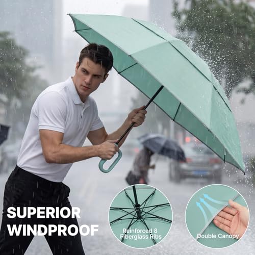 G4Free 46inch Ring Buckle Umbrella, Inverted Design with Carabiner Handle - color: Green