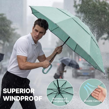G4Free 46inch Ring Buckle Umbrella, Inverted Design with Carabiner Handle - color: Green