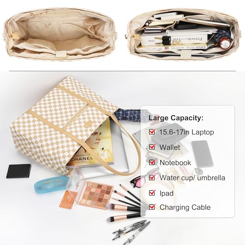 TANTO Laptop Tote Bag for Women 17 Inch, Canvas Computer Bag for College - color: A2-brown/Beige Canvas
