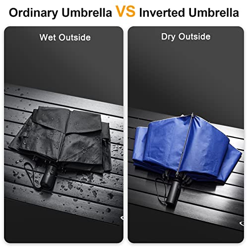 G4Free UPF 50+ UV Protection 54 Inch Large Reverse Portable Travel Umbrella - color: UV-Blue/Silver