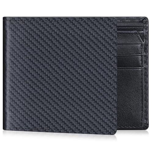 VISOUL Mens Carbon Fiber Leather Wallets Bifold with RFID Blocking, Designer Billfold Wallet with 1 ID window for Men (Black+Black) - color: Black+Black