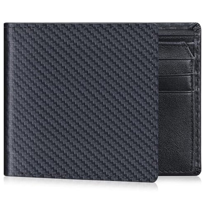 VISOUL Mens Carbon Fiber Leather Wallets Bifold with RFID Blocking, Designer Billfold Wallet with 1 ID window for Men (Black+Black) - color: Black+Black