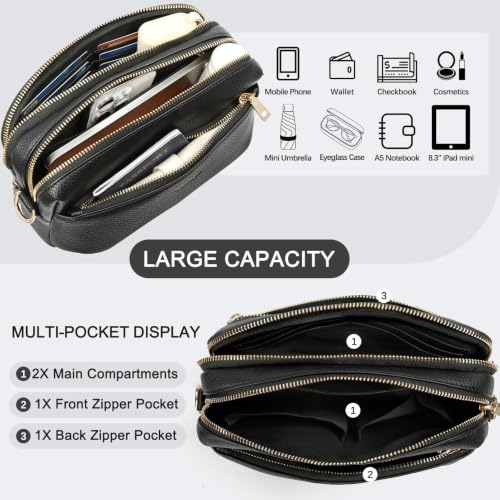 Crossbody Bag for Women Vegan Leather Handbag Purse Anti Theft RFID - color: Black