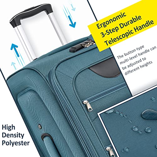 GDFStudio 3 Piece Softside Luggage Set Expandable Spinner Suitcases with TSA Lock,Lightweight Travel Luggage Set 22/26/30 Inch Upright Rolling Suitcases with Wheels, Durable Polyester Carry On, Green - color: Green(22/26/30inch), size: 22/26/30In