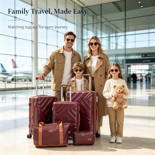 Rosamo 5 Piece Expandable Luggage Set,Hard Suitcases with TSA Lock Spinner Wheels 20/24/28 inch (Red) - color: Red, size: 5 PCS