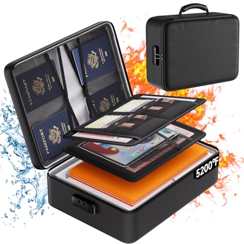 DocSafe 5200°F Fireproof Document Organizer Box with Lock, Heat Insulated - color: Black, size: 15"x11"x4.1"