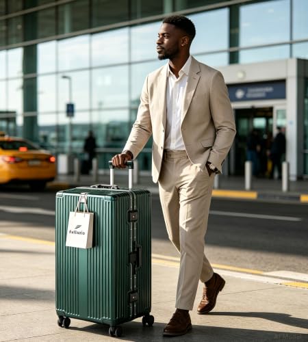 feilario Super Large Aluminum Frame Checked Zipperless Luggage - color: A4-Forest green, size: 30in