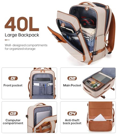 UKEIN Luggage Sets 3 Piece, 24in Checked Luggage With Travel Backpack - color: Beige, size: 3 piece set (24inch)