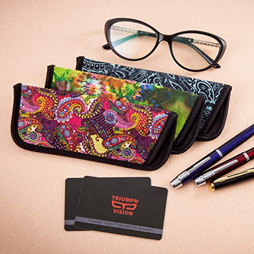 TRIUMPH VISION 3 Pack Reading Glasses Pouch Soft Case Eyeglass Sleeve Slim - color: Flower, size: Large