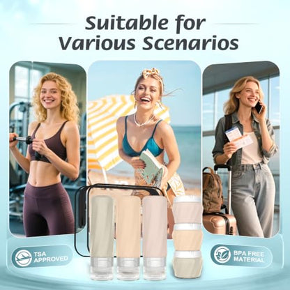6Pcs Travel Bottles for Toiletries, Silicone Travel Size Containers Set - color: CREAM