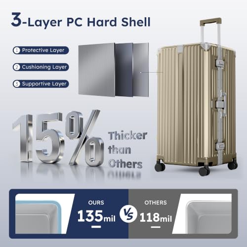ALPHA CAMP Trunk Luggage 30 Inch with Aluminum Frame Zipperless Suitcase - color: Gold, size: 30 Inch