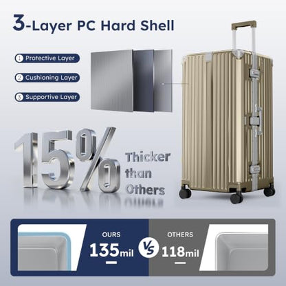 ALPHA CAMP Trunk Luggage 30 Inch with Aluminum Frame Zipperless Suitcase - color: Gold, size: 30 Inch