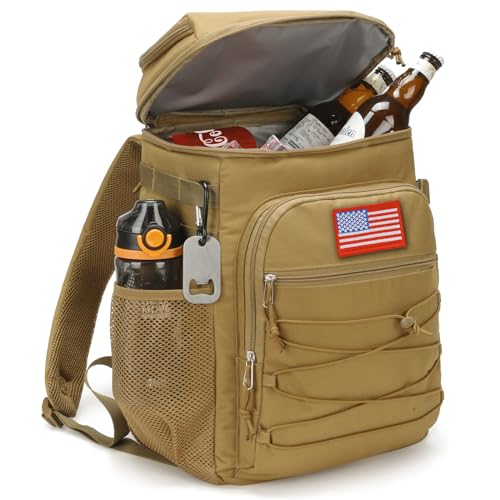 25L Insulated Cooler Backpack Water-Resistant Molle Cooler Bag for Camping - color: Brown