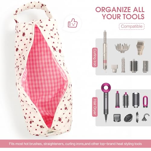 Cute Hair Tools Travel Bag Compatible with Dyson Airwrap Shark FlexStyle - color: Rose Red Hearts