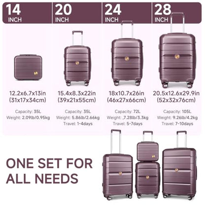 Somago Luggage Sets 4 Piece Lightweight Hardside Polypropylene Travel Suitcases with Double Spinner Wheels and TSA Lock,Elegant Purple - color: Elegant Purple, size: 4-Piece Set(14/20/24/28)
