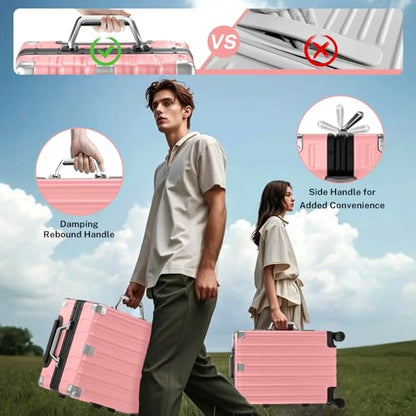 Krute Zipperless Luggage with Spinner Wheels 100% PC Hardside 24in Suitcase - color: Pink, size: Medium (24 Inch)