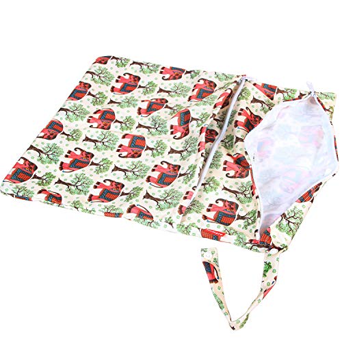 Damero 2Pcs Cloth Diapers Wet Dry Bag, Zippered Organizer, Elephants